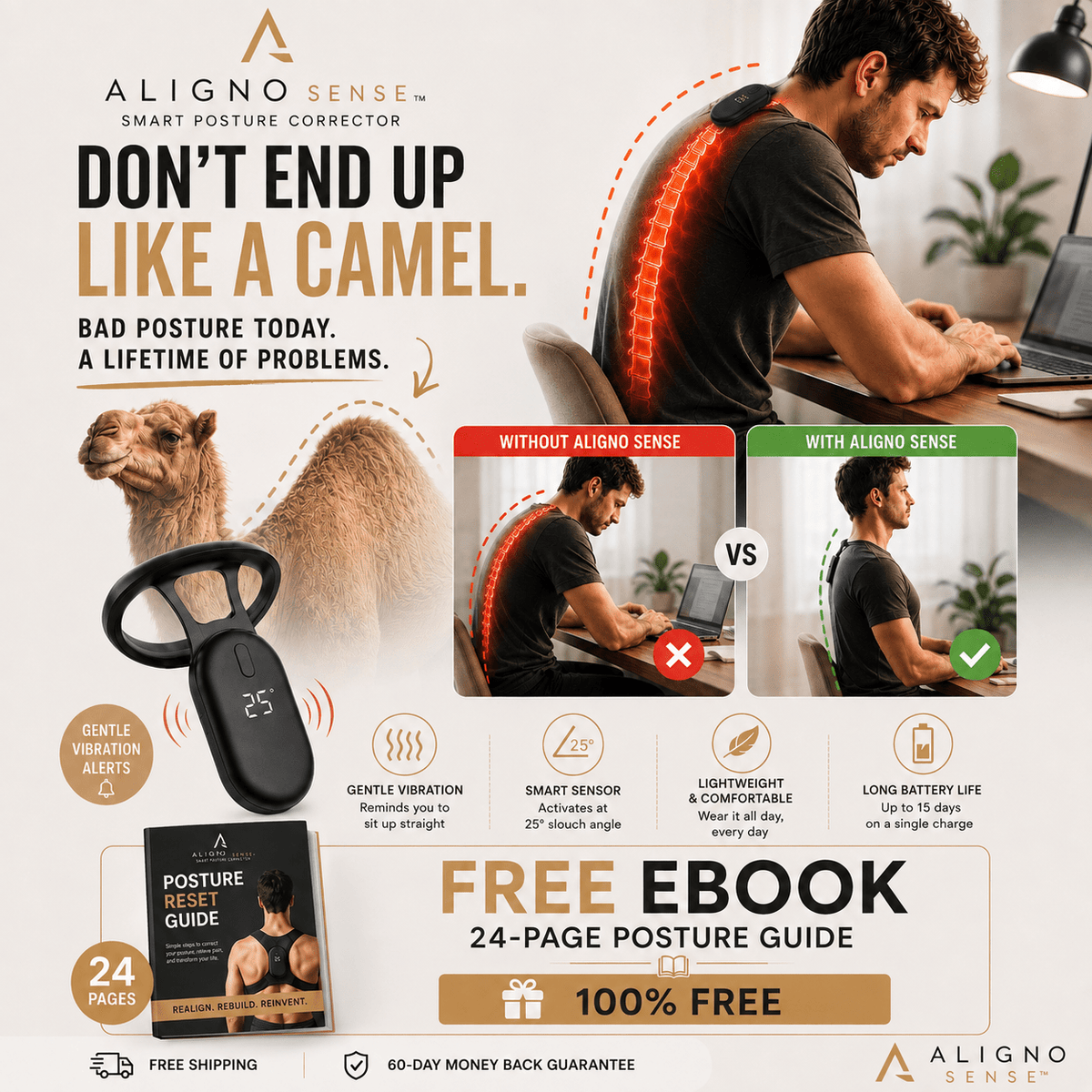 Aligno Sense™ | Smart Posture Trainer — Fix Back Pain & Slouching - Aligno