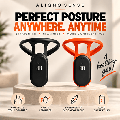Aligno Sense smart posture trainer in Midnight Black and Sunset Orange